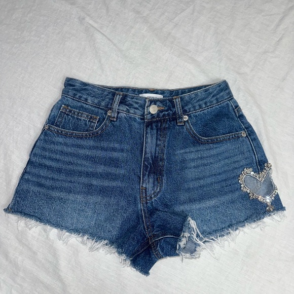 Forever 21 Pants - F21 heart rhinestone cut out denim shorts